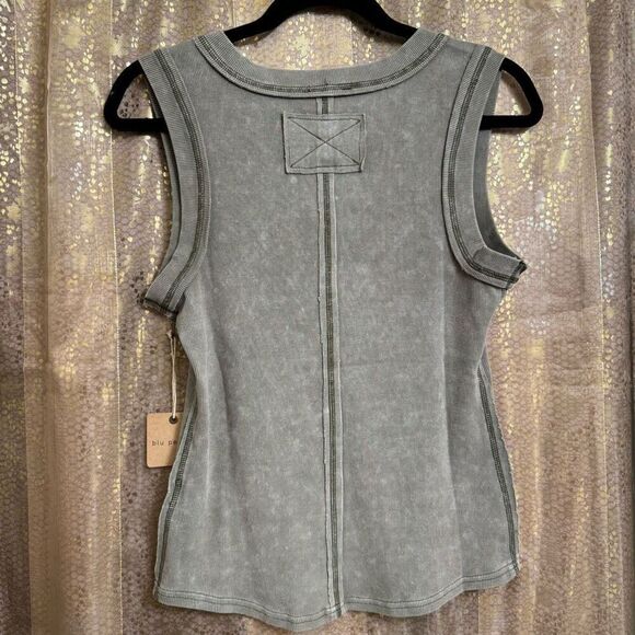 Blu Pepper Washed Olive Green Button Up Henley Boho Tank Top Large NWT - Picture 2 of 8